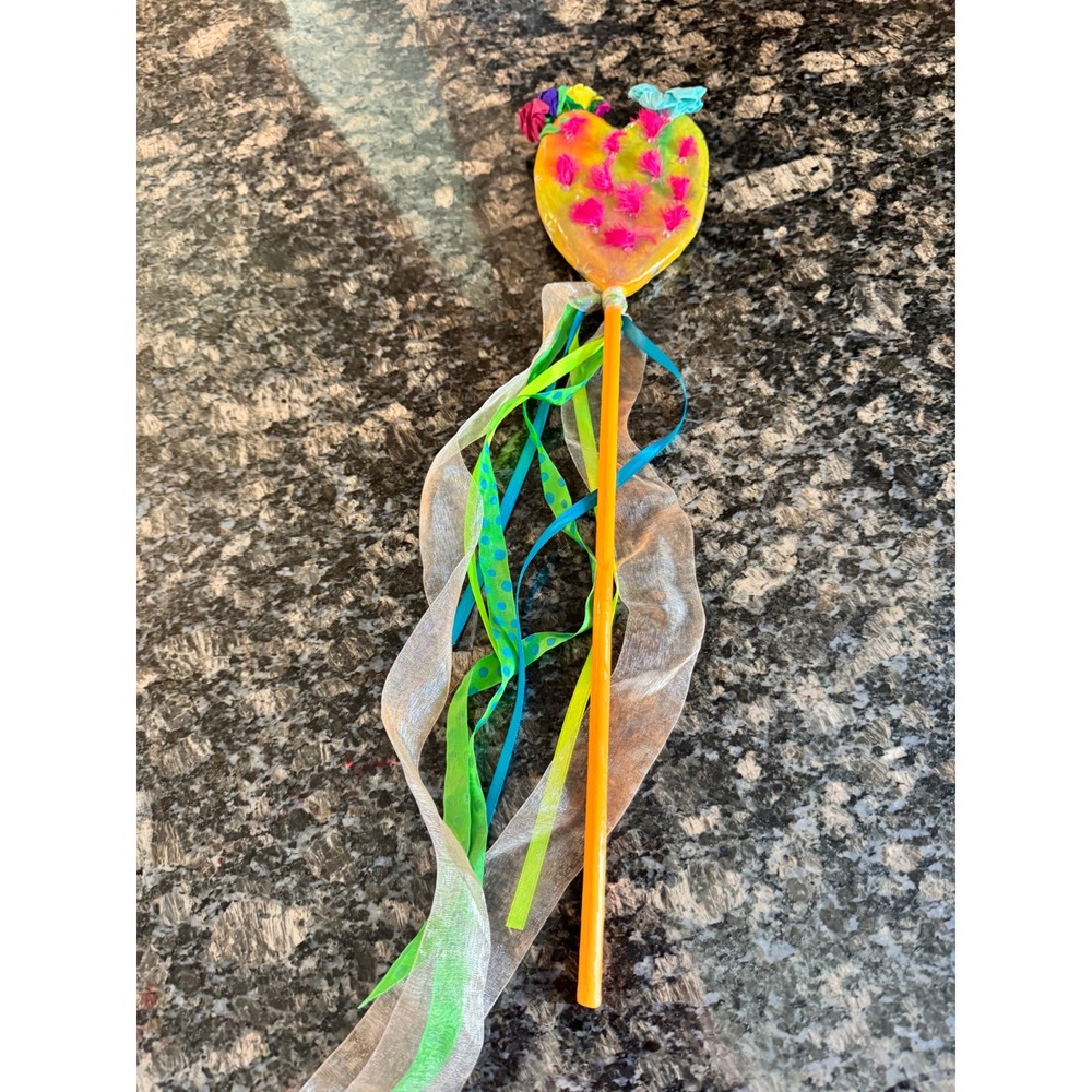 Consuela Heart Wand Hand Painted Festive Ribbon Accessory Colorful Multi-Color